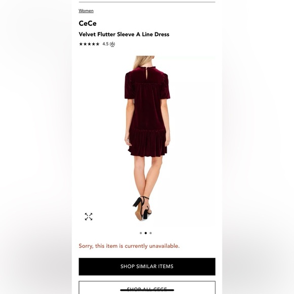 CeCe Velvet Flutter Sleeve A-Line Dress - Picture 2 of 11